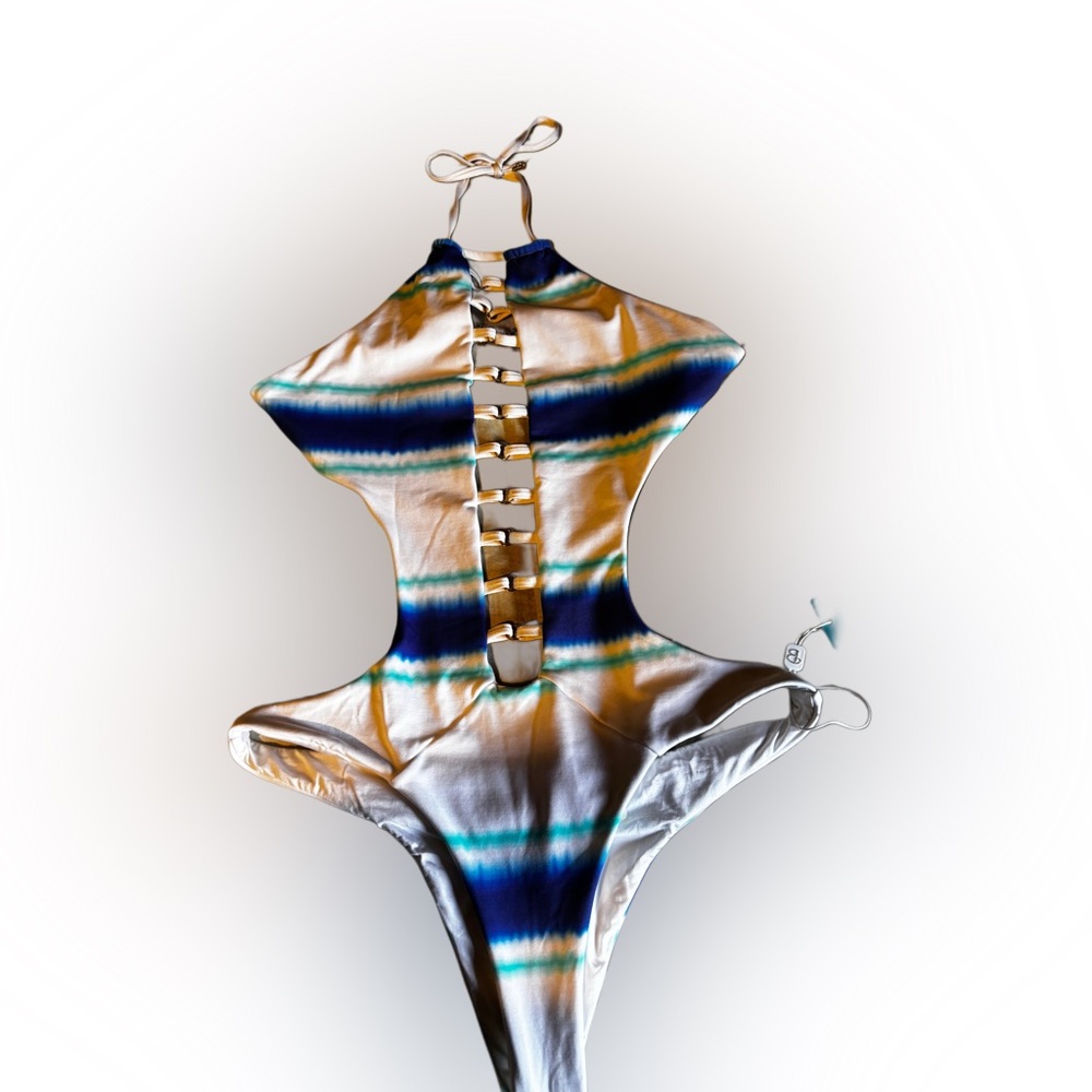 Striped Cutout Tie Die Beach Bunny Swimsuit XL